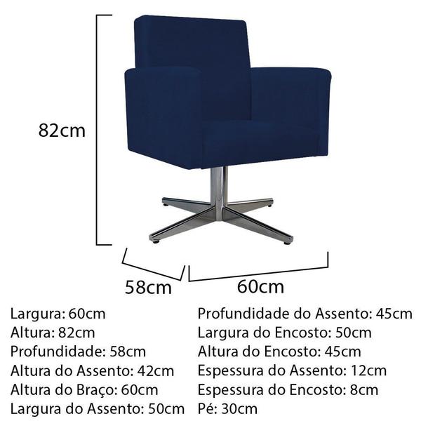 Imagem de Kit 02 Poltrona Cadeira Decorativa Arenzza e 02 Puff Sofia Base Giratória de Metal Suede Azul Marinho - DAMAFFÊ MÓVEIS