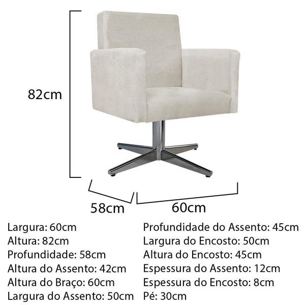 Imagem de Kit 02 Poltrona Cadeira Decorativa Arenzza e 02 Puff Sofia Base Giratória de Metal Suede Bege - KDAcanto Móveis