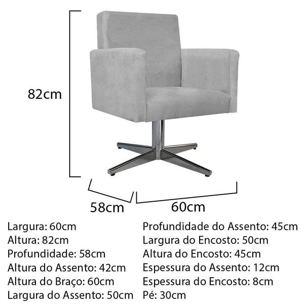 Imagem de Kit 02 Poltrona Cadeira Decorativa Arenzza e 02 Puff Sofia Base Giratória de Metal Suede Cinza - DAMAFFÊ MÓVEIS