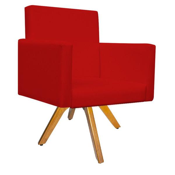 Imagem de Kit 02 Poltrona Cadeira Decorativa Arenzza e Puff Sofia Base Giratória de Madeira Corano Vermelho - DAMAFFÊ MÓVEIS