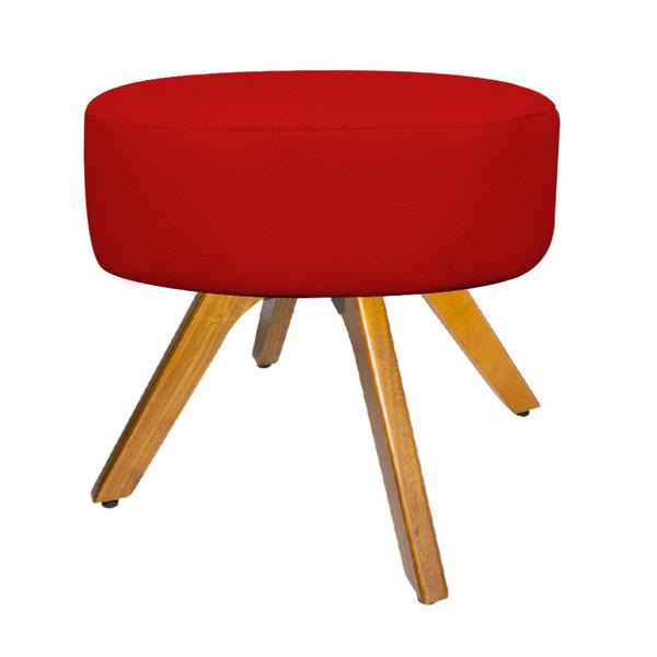 Imagem de Kit 02 Poltrona Cadeira Decorativa Arenzza e Puff Sofia Base Giratória de Madeira Corano Vermelho - DAMAFFÊ MÓVEIS