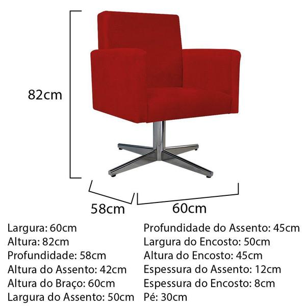 Imagem de Kit 02 Poltrona Cadeira Decorativa Arenzza e Puff Sofia Base Giratória de Metal Suede Vermelho - KDAcanto Móveis