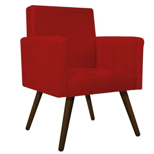 Imagem de Kit 02 Poltrona Cadeira Decorativa Arenzza e Puff Sofia Palito Tabaco Suede Vermelho - KDAcanto Móveis