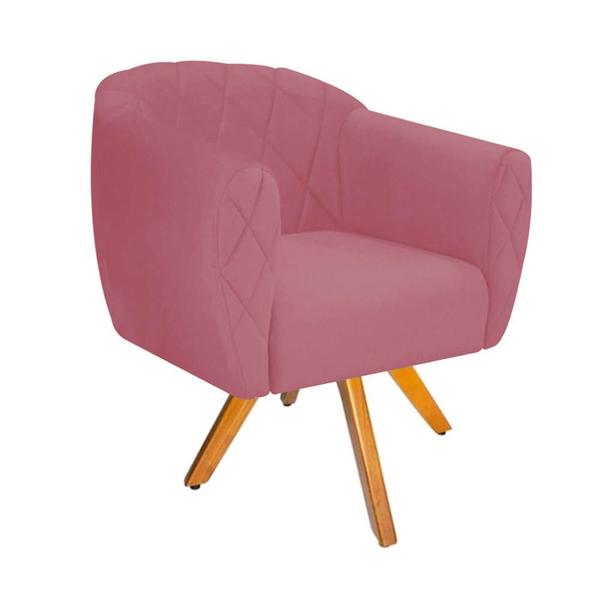 Imagem de Kit 02 Poltrona Cadeira Decorativa  Ludi Base Giratória Sala de Estar Recepção Escritório Suede Rosa Bebê - Damaffê Móveis