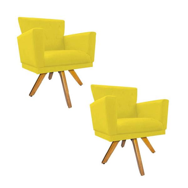 Imagem de Kit 02 Poltrona Cadeira Decorativa  Mind Base Giratória Sala de Estar Recepção Escritório Consultório Suede Amarelo - Damaffê Móveis