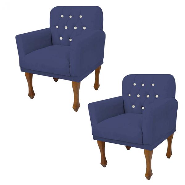 Imagem de Kit 02 Poltrona Cadeira Decorativa  Mona Luxo com Strass Sala de Estar Recepção Escritório Suede Azul Marinho - Damaffê Móveis