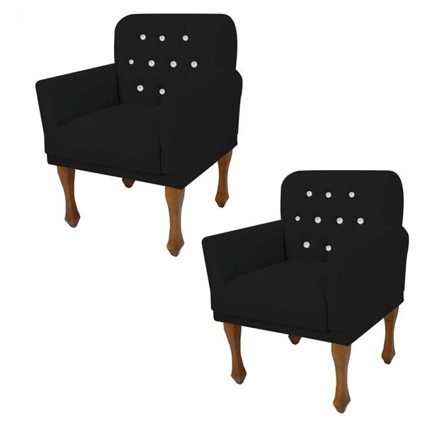 Imagem de Kit 02 Poltrona Cadeira Decorativa  Mona Luxo com Strass Sala de Estar Recepção Escritório Suede Preto - Damaffê Móveis