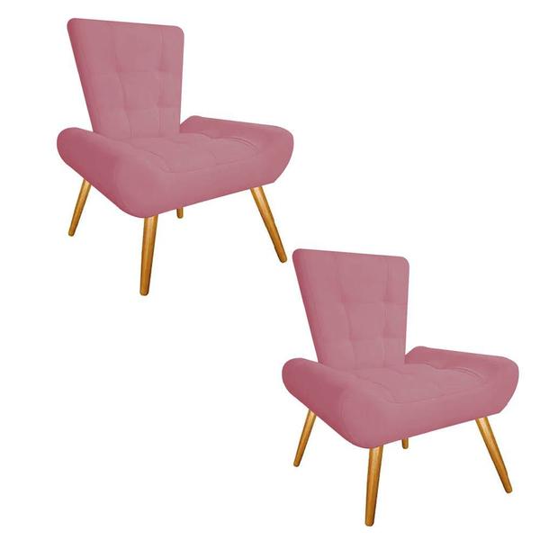 Imagem de Kit 02 Poltrona Cadeira Decorativa  Nani Sala de Estar Recepção Escritório Suede Rosa Bebê - Damaffê Móveis