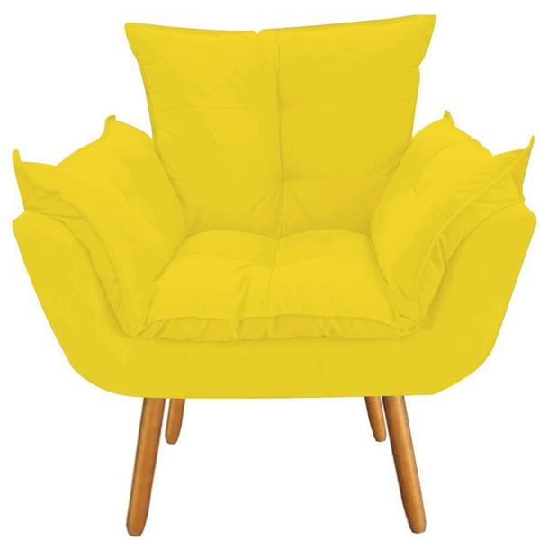 Imagem de Kit 02 Poltrona Cadeira Decorativa  Opala Sala de Estar Recepção Consultório Escritório Tecido Sintético Amarelo - KDAcanto Móveis