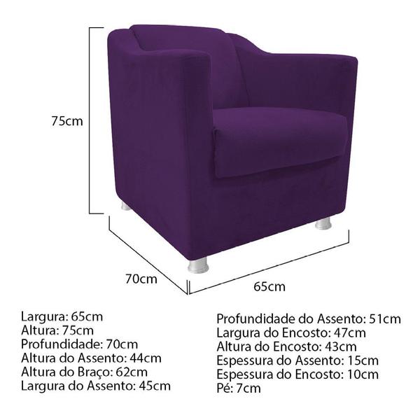 Imagem de kit 02 Poltrona Cadeira Decorativas Babel Suede Roxo - KDAcanto Móveis