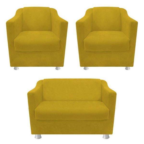 Imagem de kit 02 Poltrona Cadeira e  01 Namoradeira Babel Suede Amarelo - DAMAFFÊ MÓVEIS