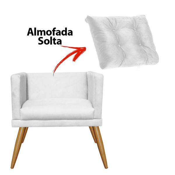 Imagem de Kit 02 Poltrona Cadeira Lucia Confort Com almofada Sala Recepção Escritório Pé Caramelo material sintético Branco - KDAcanto Móveis