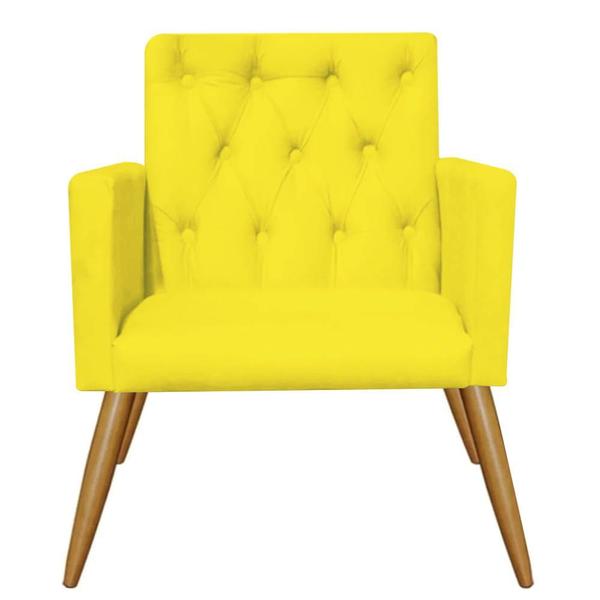 Imagem de Kit 02 Poltrona Cadeira Nina Captone Decorativa Recepção Sala De Estar Suede Amarelo - KDAcanto Móveis