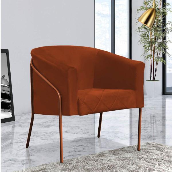 Imagem de Kit 02 Poltrona Cadeira Roni Luxo Industrial Ferro Bronze Suede Terracota Telha - Ahz Móveis