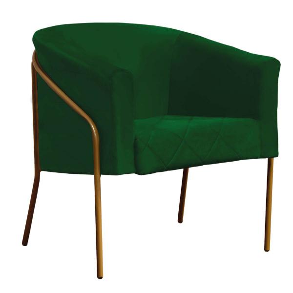 Imagem de Kit 02 Poltrona Cadeira Roni Luxo Industrial Ferro Dourado Suede Verde Musgo - Ahz Móveis