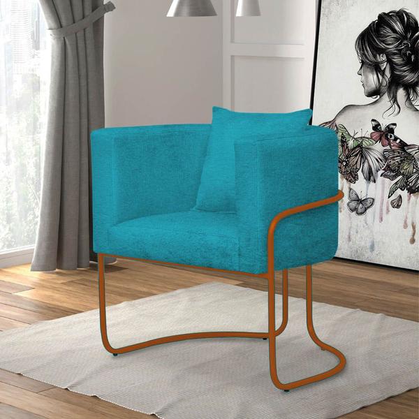 Imagem de Kit 02 Poltrona Cadeira Sirus Luxo Industrial Ferro Bronze Suede Azul Turquesa - Ahz Móveis