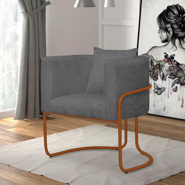 Imagem de Kit 02 Poltrona Cadeira Sirus Luxo Industrial Ferro Bronze Suede Cinza - Ahz Móveis