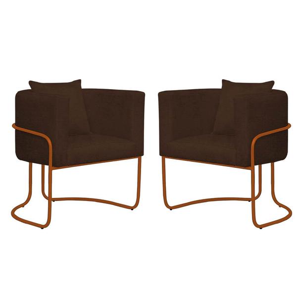 Imagem de Kit 02 Poltrona Cadeira Sirus Luxo Industrial Ferro Bronze Suede Marrom - Ahz Móveis