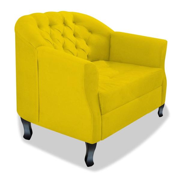 Imagem de Kit 02 Poltrona Cadeira Sofá Julia com Botonê Pés Luiz XV para Sala de Estar Recepção Quarto Escritório Suede Amarelo - AM Decor