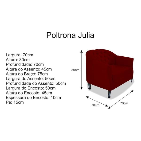 Imagem de Kit 02 Poltrona Cadeira Sofá Julia com Botonê Pés Luiz XV para Sala de Estar Recepção Quarto Escritório Suede Bordô - AM Decor