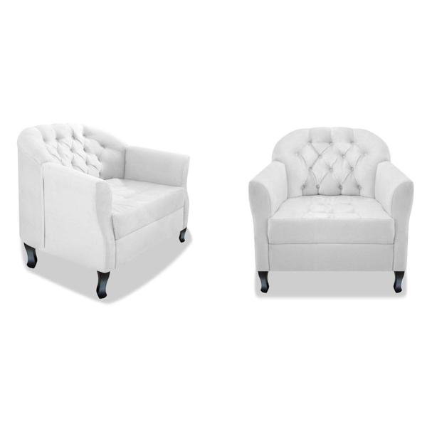 Imagem de Kit 02 Poltrona Cadeira Sofá Julia com Botonê Pés Luiz XV para Sala de Estar Recepção Quarto Escritório Suede Branco - AM Decor