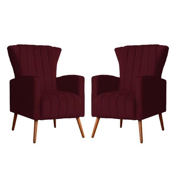 Imagem de Kit 02 Poltrona Decorativa Melinda Suede Bordo - FM