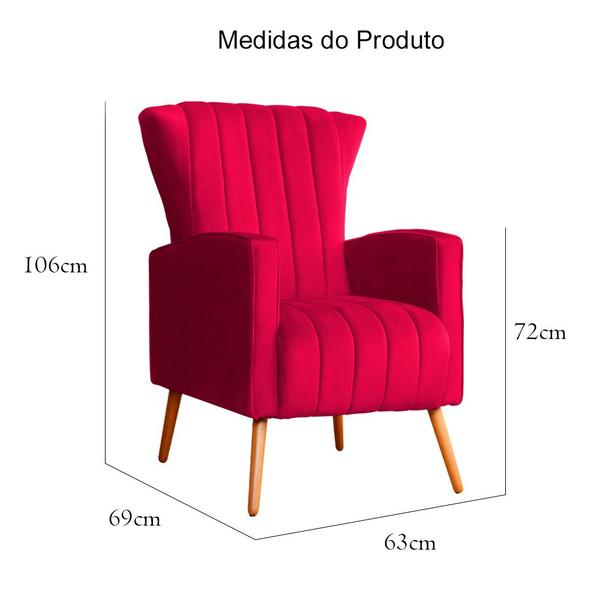 Imagem de Kit 02 Poltrona Decorativa Melinda Veludo Vermelho - FM