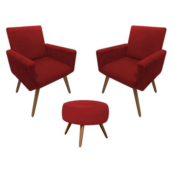 Imagem de Kit 02 Poltrona Decorativa Nina + Puff Classic Suede Vermelho