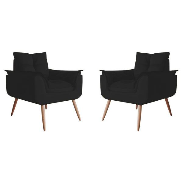 Imagem de Kit 02 Poltrona Decorativa Opala Plus Suede Preto - Marcussi Decor