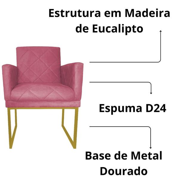 Imagem de Kit 02 Poltrona Decorativa Recepção Klara Base Dourada Suede