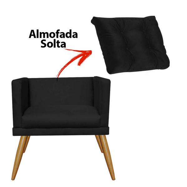 Imagem de Kit 02 Poltrona e Namoradeira Sofá Lucia Confort Com Almofada Sala Recepção Escritório Consultório Pé Madeira Suede Preto - KDAcanto Móveis