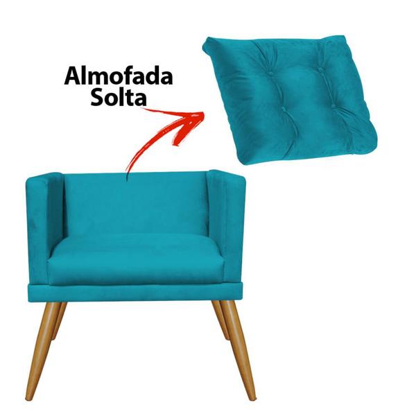 Imagem de Kit 02 Poltrona e Namoradeira Sofá Milena Confort Com Almofada Sala Recepção Escritório Consultório Pé Madeira Suede Azul Turquesa - DAMAFFÊ MÓVEIS