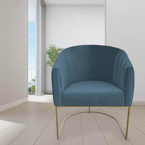 Imagem de Kit 02 Poltrona Julia com base de ferro Sala de estar Escritório Recepção Clinica Suede Azul Tiffany - D'Classe Decor