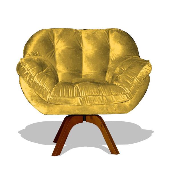 Imagem de Kit 02 Poltrona Miami Base Giratória Decorativa Suede Amarelo - Hellen Decor