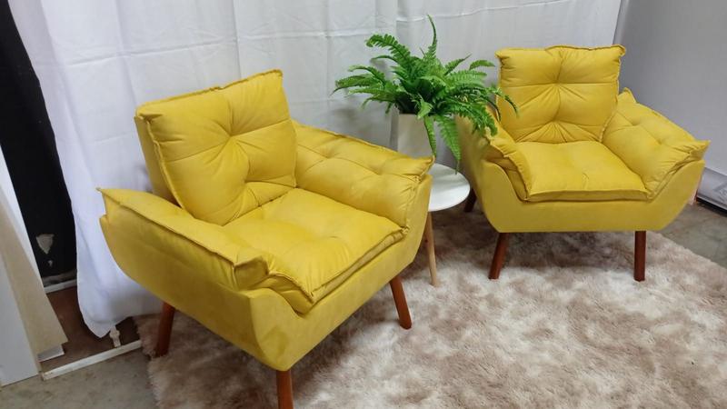 Imagem de Kit 02 Poltrona Opala Com fibra Siliconada Suede Amarelo- Casa da Poltrona