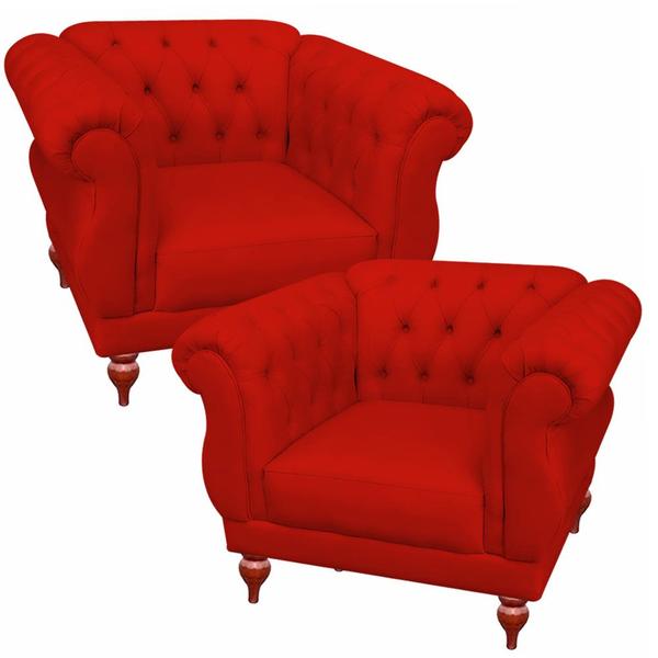 Imagem de Kit 02 Poltrona Sofá Docorativa Chesterfield Botões Original Capitone Para Sala Recepção Confortável