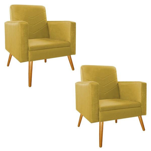 Imagem de Kit 02 Poltronas Bella Pés Palito Mel Suede Amarelo - ADJ Decor