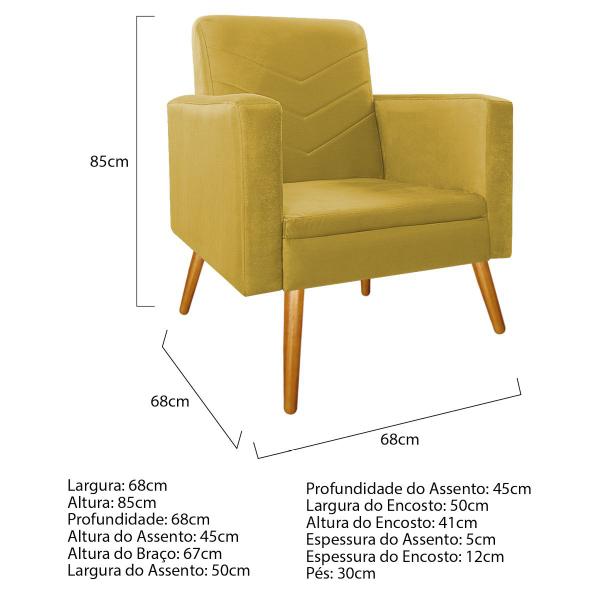 Imagem de Kit 02 Poltronas Bella Pés Palito Mel Suede Amarelo - ADJ Decor