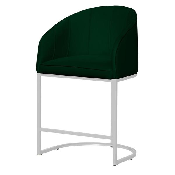 Imagem de Kit 02 Poltronas Cadeira Banqueta Mia Base Branca Veludo Verde - Montanaris Decor