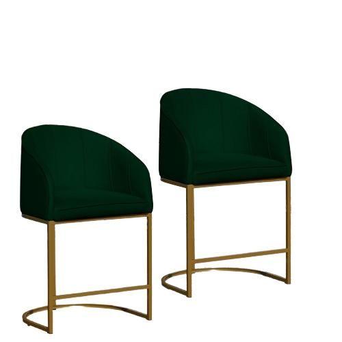 Imagem de Kit 02 Poltronas Cadeira Banqueta Mia Base Dourada Veludo Verde - Montanaris Decor