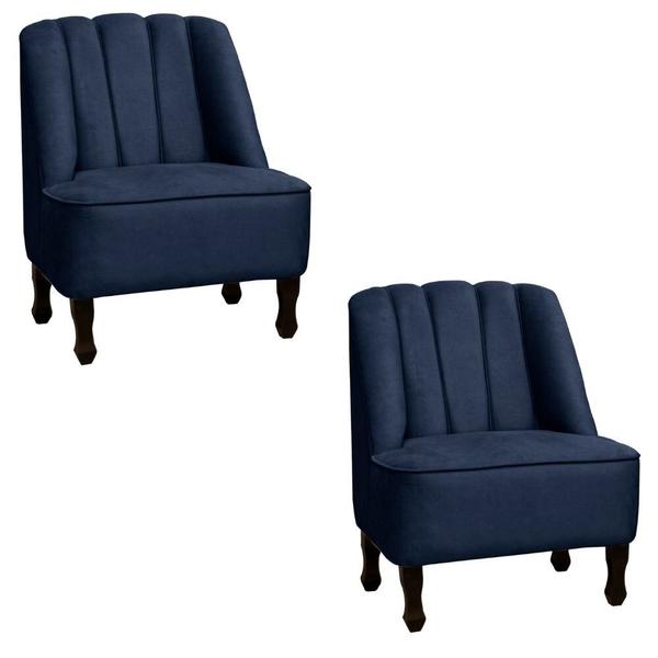 Imagem de Kit 02 Poltronas Cadeira Carlita Classic Luxo Para Escritório Sala Sintético Azul Marinho - Ahazzo Móveis