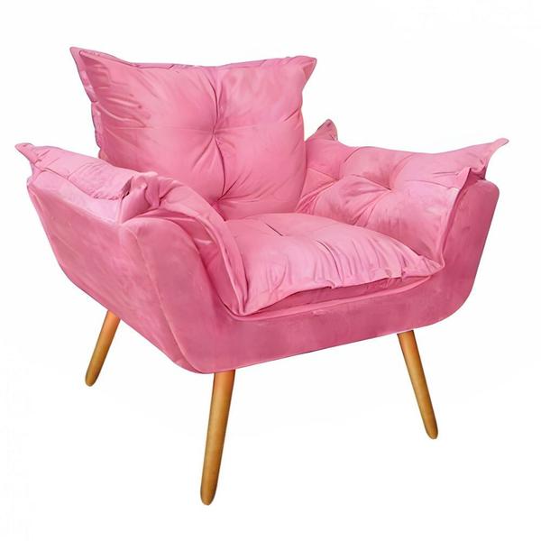 Imagem de Kit 02 Poltronas Cadeira Fatte Confort Recepção Sala de Jantar Escritório Suede Rosa chiclete - Ahazzo Móveis