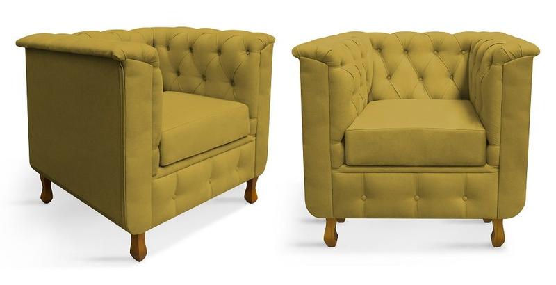 Imagem de Kit 02 Poltronas Chesterfield Retro Capitonê Suede Amarelo - Meu Lar Decorações de Ambientes