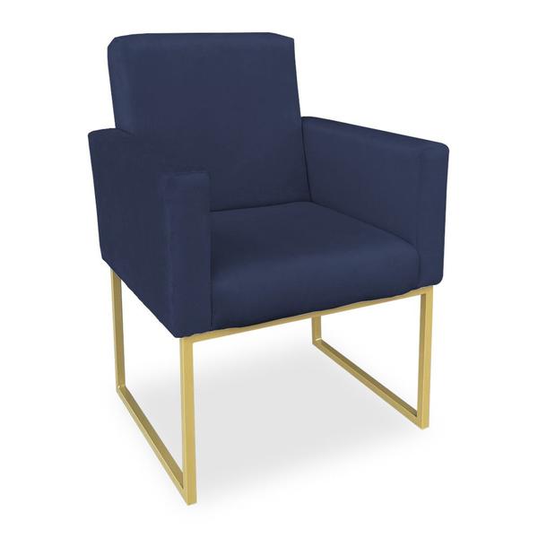 Imagem de Kit 02 Poltronas Clarice Veludo Azul Marinho Base Metálica Industrial Dourado - Pallazio