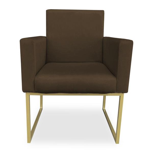 Imagem de Kit 02 Poltronas Clarice Veludo Marrom Base Metálica Industrial Dourado - Pallazio