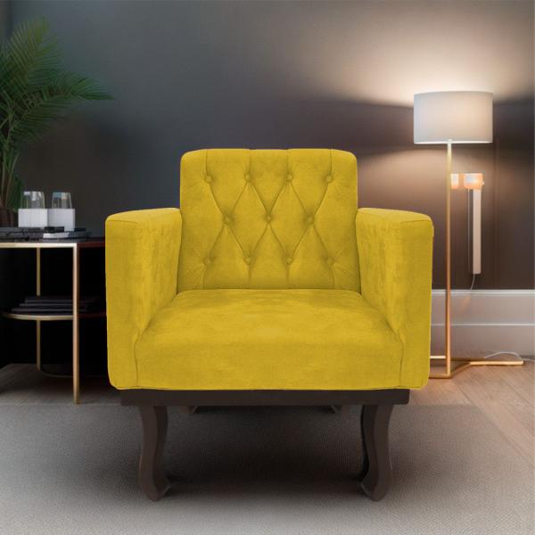 Imagem de kit 02 Poltronas Classic Pés Luís XV Suede Amarelo - Doce Sonho Móveis