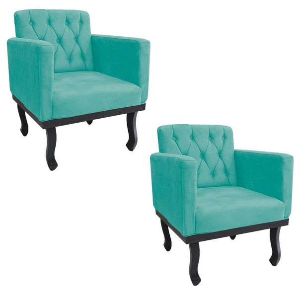 Imagem de kit 02 Poltronas Classic Pés Luís XV Suede Azul Tiffany - ADJ Decor