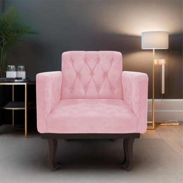 Imagem de kit 02 Poltronas Classic Pés Luís XV Suede Rosa Bebê - ADJ Decor