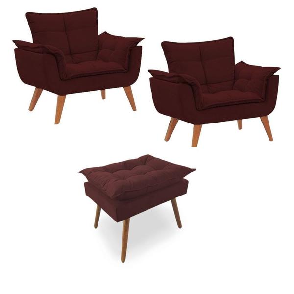 Imagem de Kit 02 Poltronas com Puff Luxo Opala Sala ou Recepcao Marsala