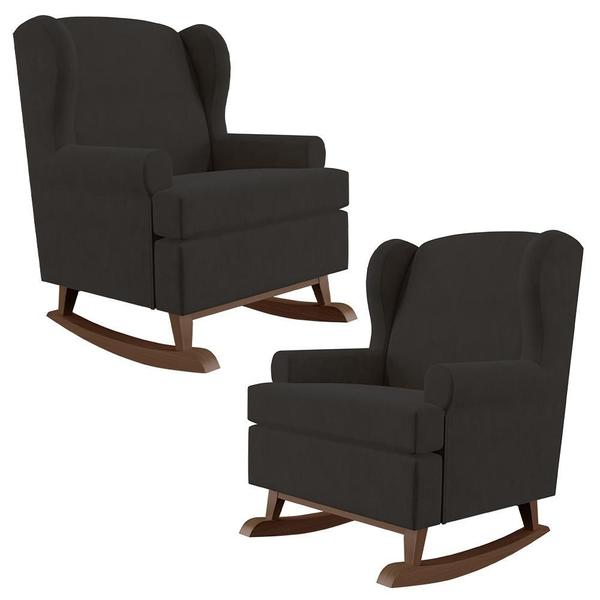 Kit 02 Poltronas De Amamentação Com Balanço Malu Base De Madeira P02 Suede Preto - Lyam Decor Imagem de Kit 02 Poltronas De Amamentação Com Balanço Malu Base De Madeira P02 Suede Preto - Lyam Decor